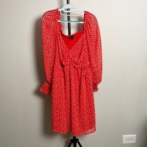 Plus Size Mini Dress with Puff Sleeve | Knot Front Polka Dot Dress | Size 18